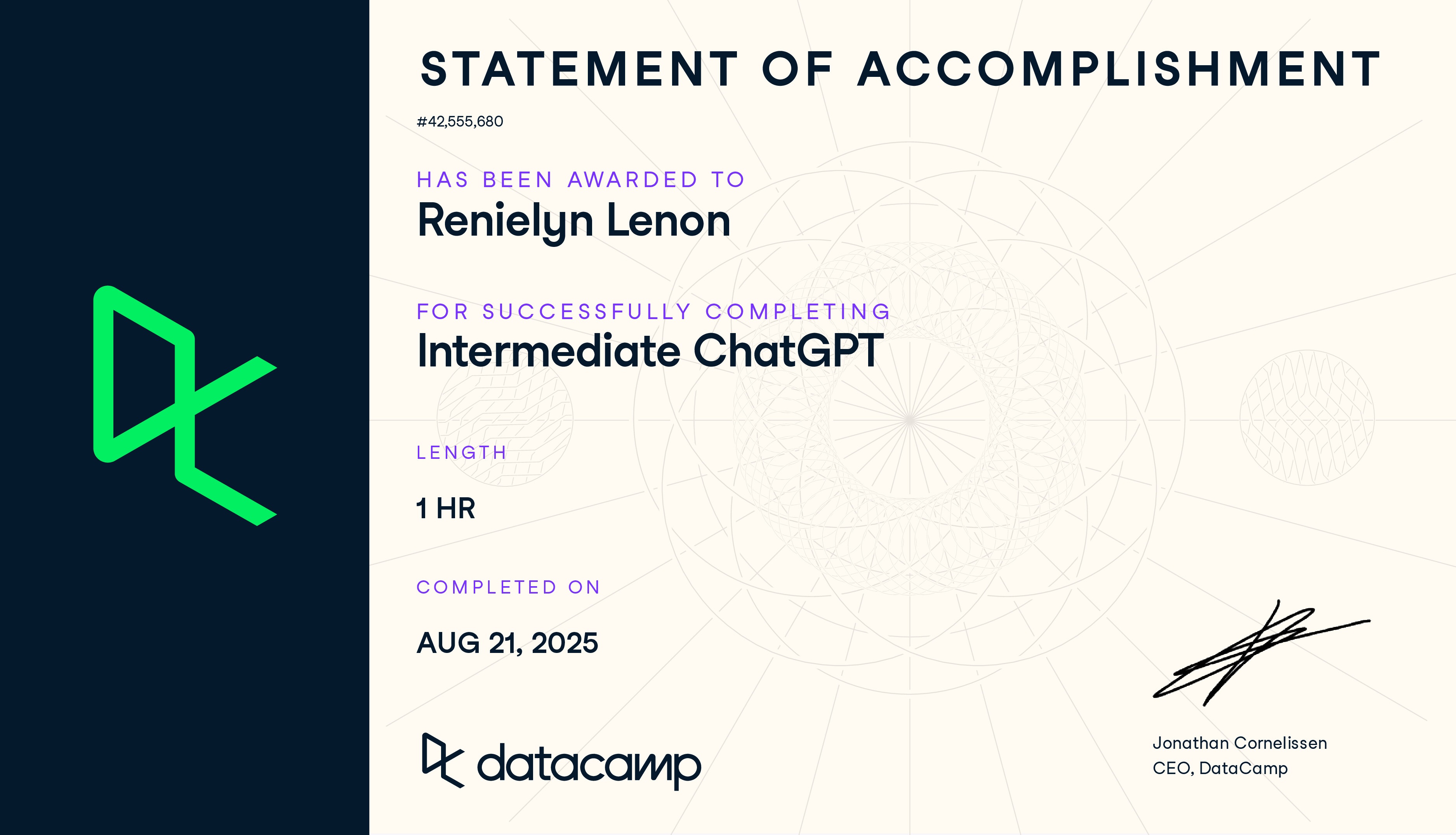 Intermediate GPT Certificate by DataCamp - Renielyn Lenon